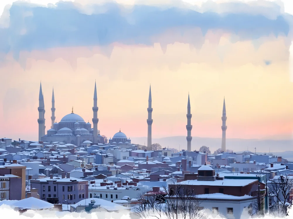 Suluboya Karlı İstanbul V Kanvas Tablo