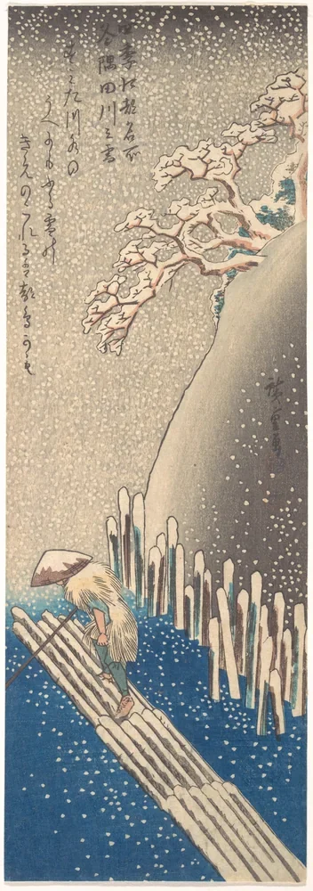 Utagawa Hiroshige Karlı Sumida Nehri Kanvas Tablo