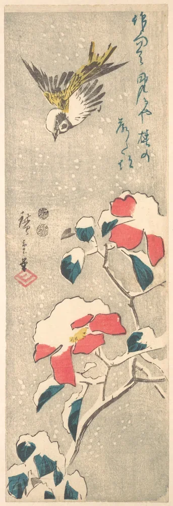 Utagawa Hiroshige Serçe ve Karlı Kamelya Kanvas Tablo