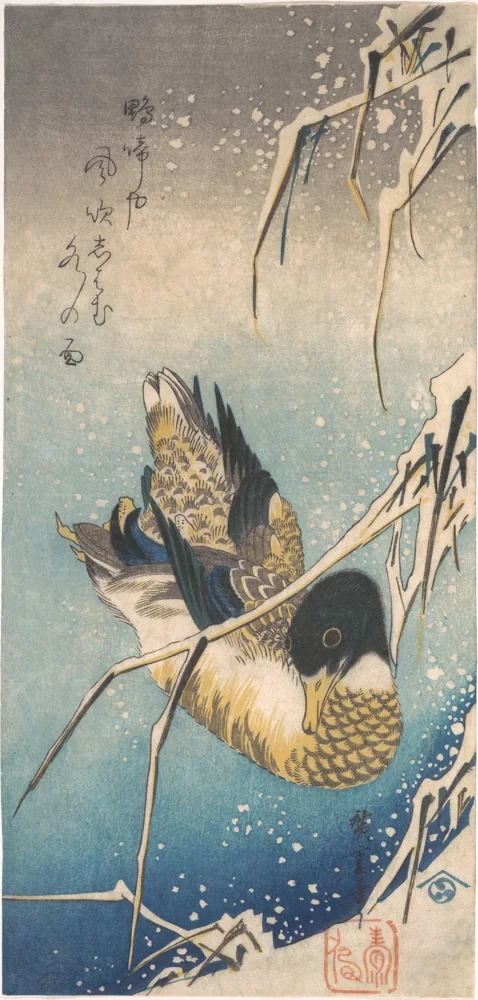 Utagawa Hiroshige Yaban Ördeği ve Karlı Sazlar Kanvas Tablo