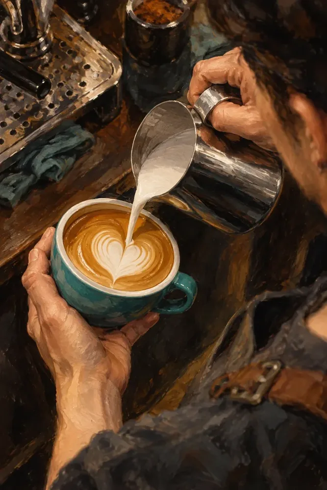 Barista Tablosu Latte Art Dökerken Kanvas Tablo