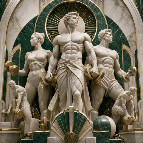 Fitness Salonu Tablosu Zümrüt Art Deco Antik Atlet Üçlüsü Kanvas Tablo