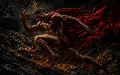 Fitness Salonu Tablosu Kırmızı Pelerinli Bronz Sprinter Kanvas Tablo