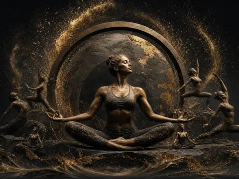 Yoga Stüdyosu Tablosu Siyah Altın Halkalı Meditasyon Duruşu Kanvas Tablo