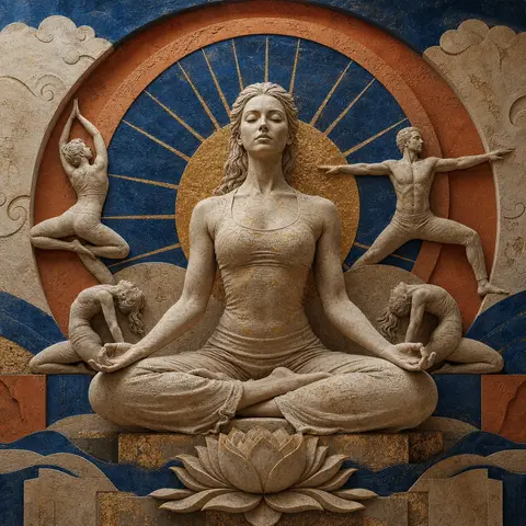 Yoga Stüdyosu Tablosu Krem Turuncu Güneşli Lotus Duruşu Kanvas Tablo