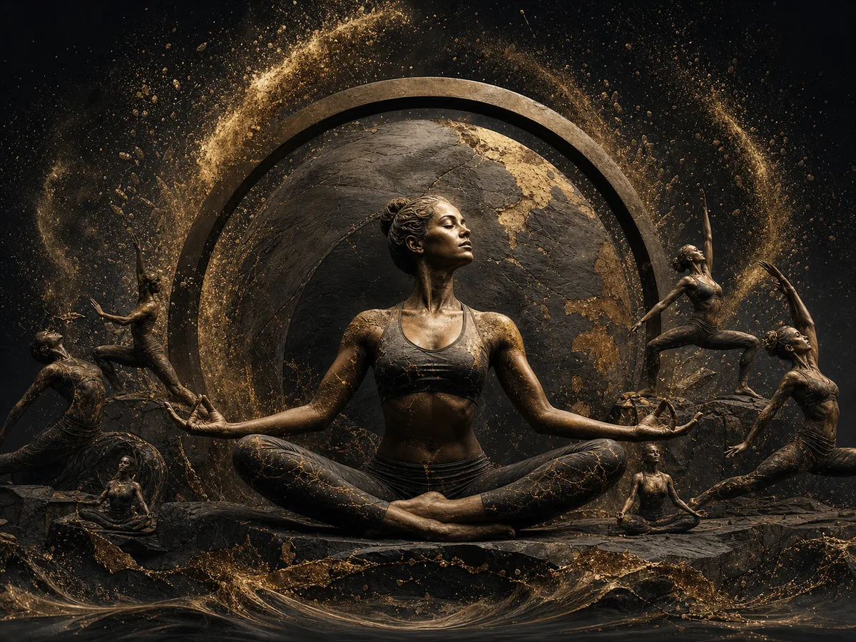 Yoga Stüdyosu Tablosu Siyah Altın Halkalı Meditasyon Duruşu Kanvas Tablo
