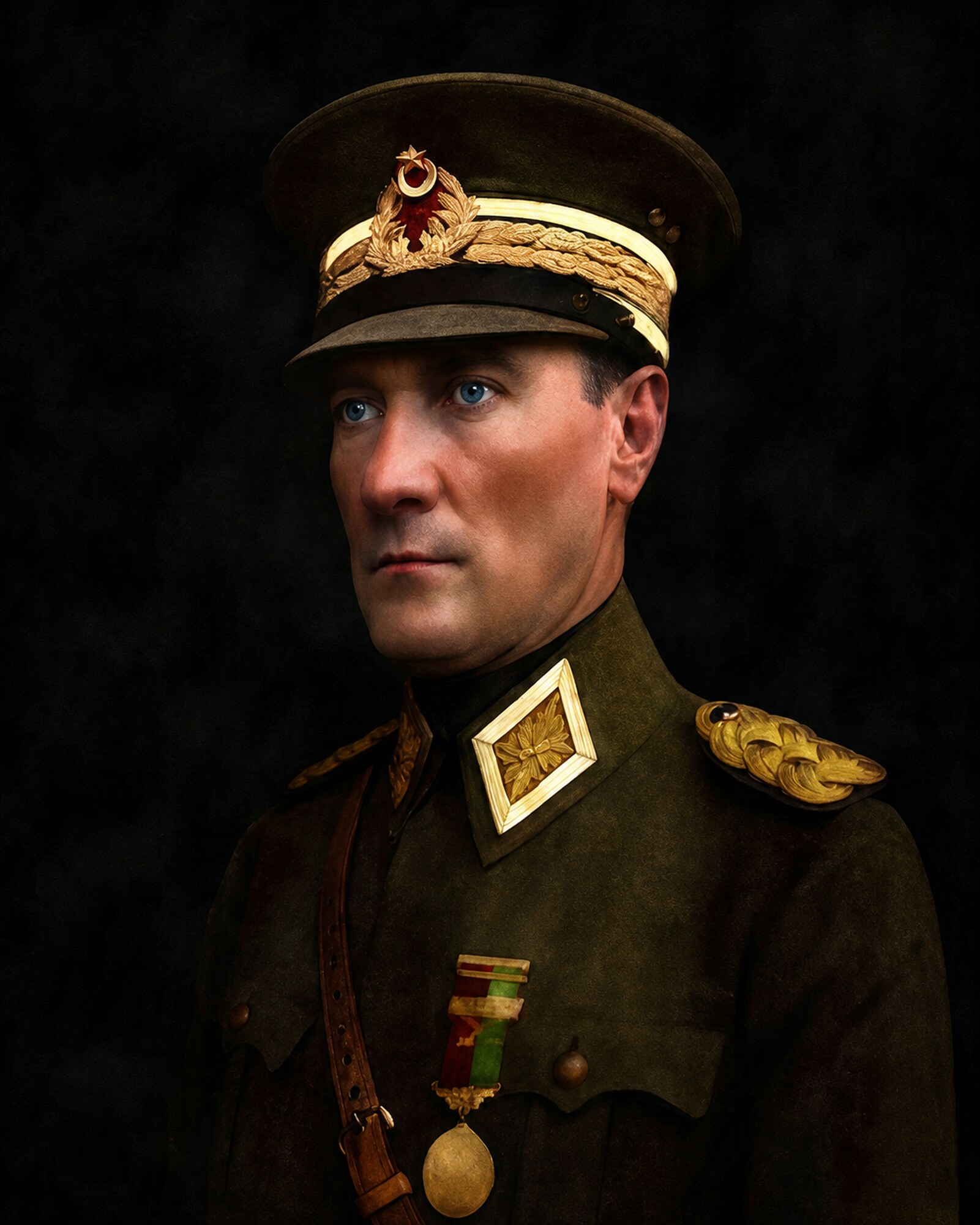 Atatürk Üniformalı Renkli Portre Kanvas Tablo