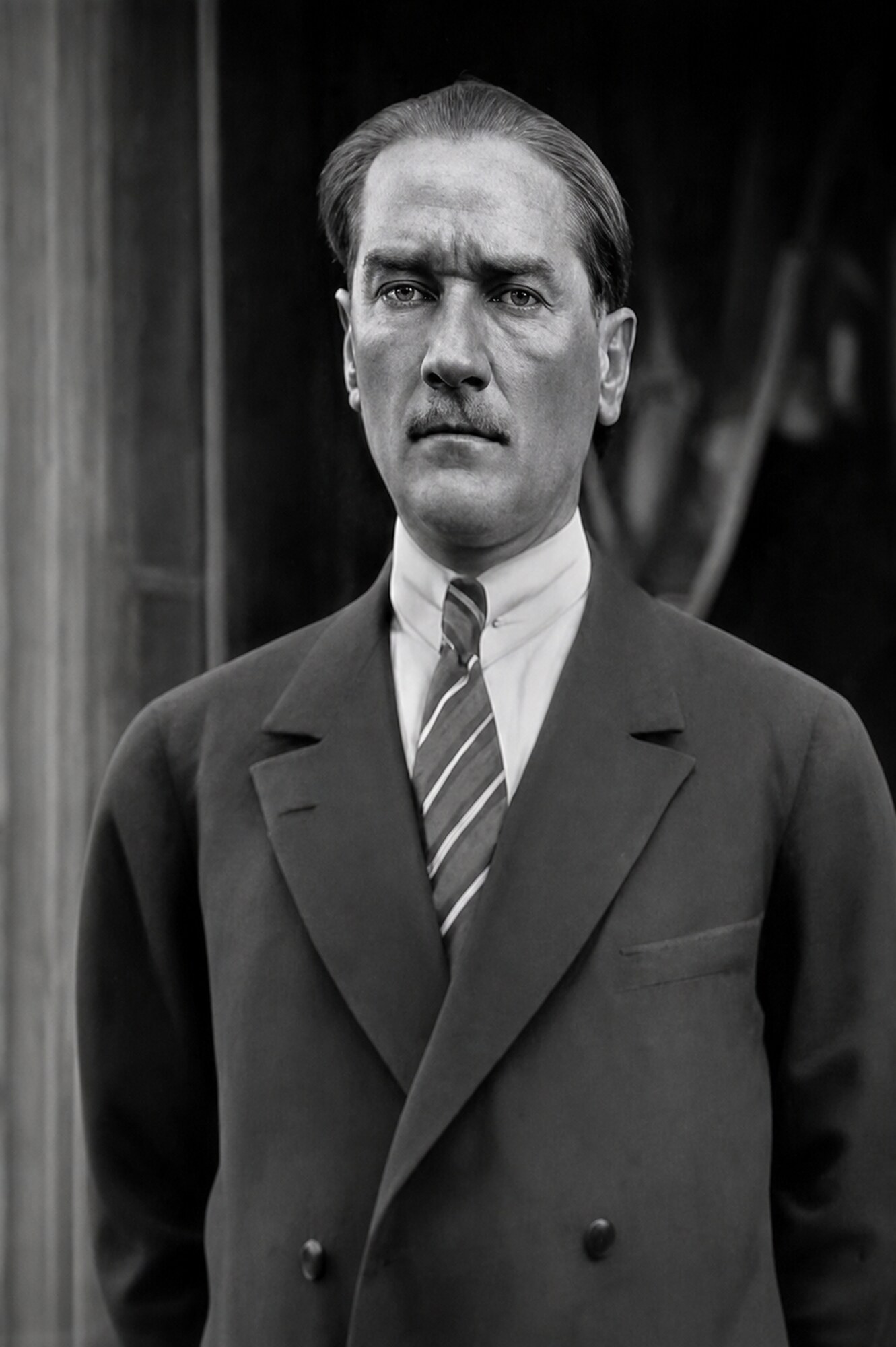 Atatürk Takım Elbiseli Siyah Beyaz Portre Kanvas Tablo