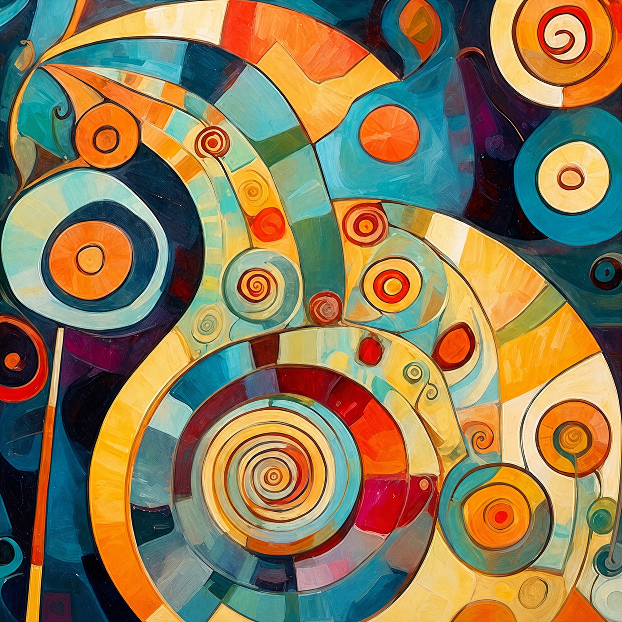Renkli Spiral Daireler Geometrik Soyut Kanvas Tablo