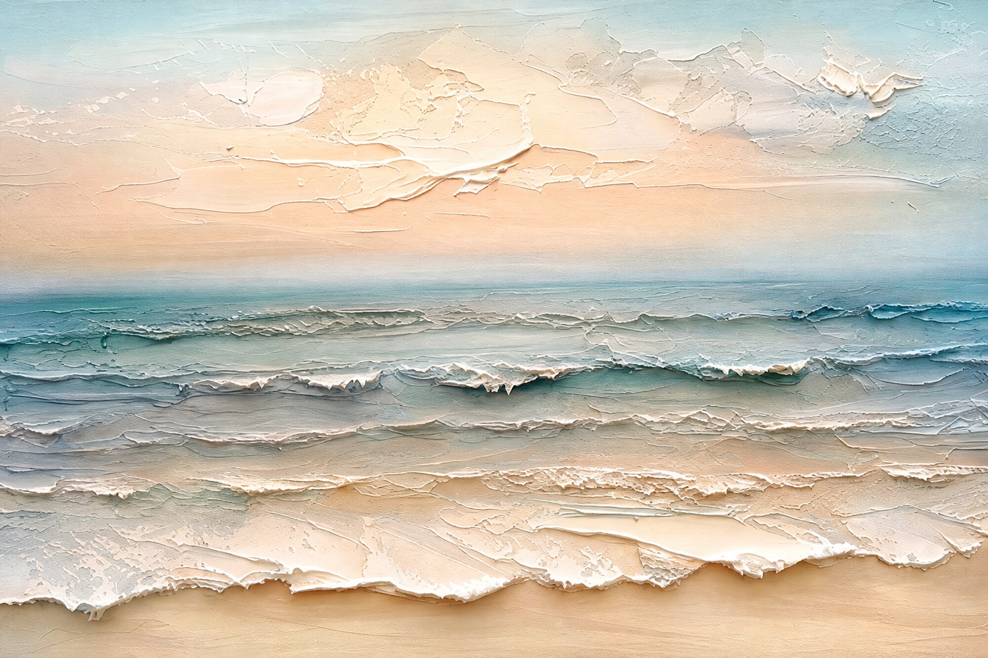 Pastel Deniz Dalgaları Kabartma Dokulu Kanvas Tablo