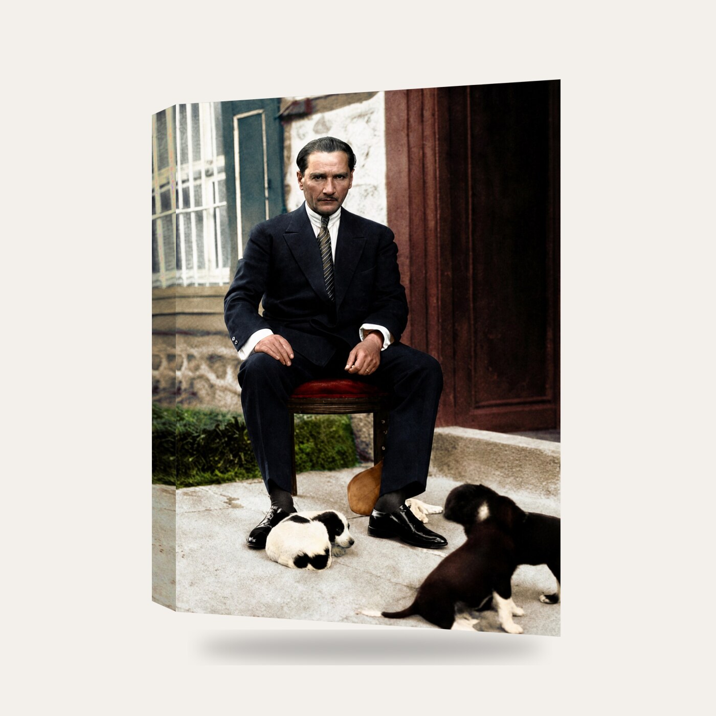 Atatürk Köpekleriyle Bahçede Renkli Kanvas Tablo — 3 boyutlu görünüm