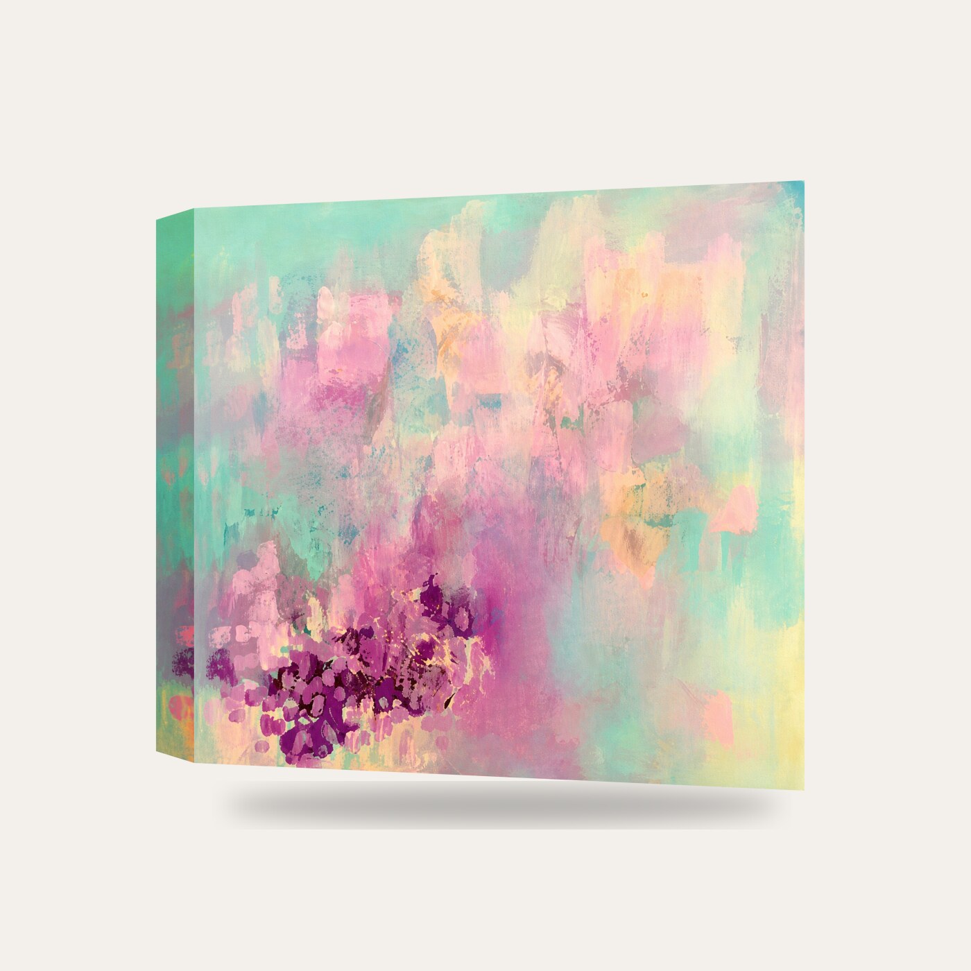 Pastel Mint Pembe Soyut Huzur Kanvas Tablo — 3 boyutlu görünüm