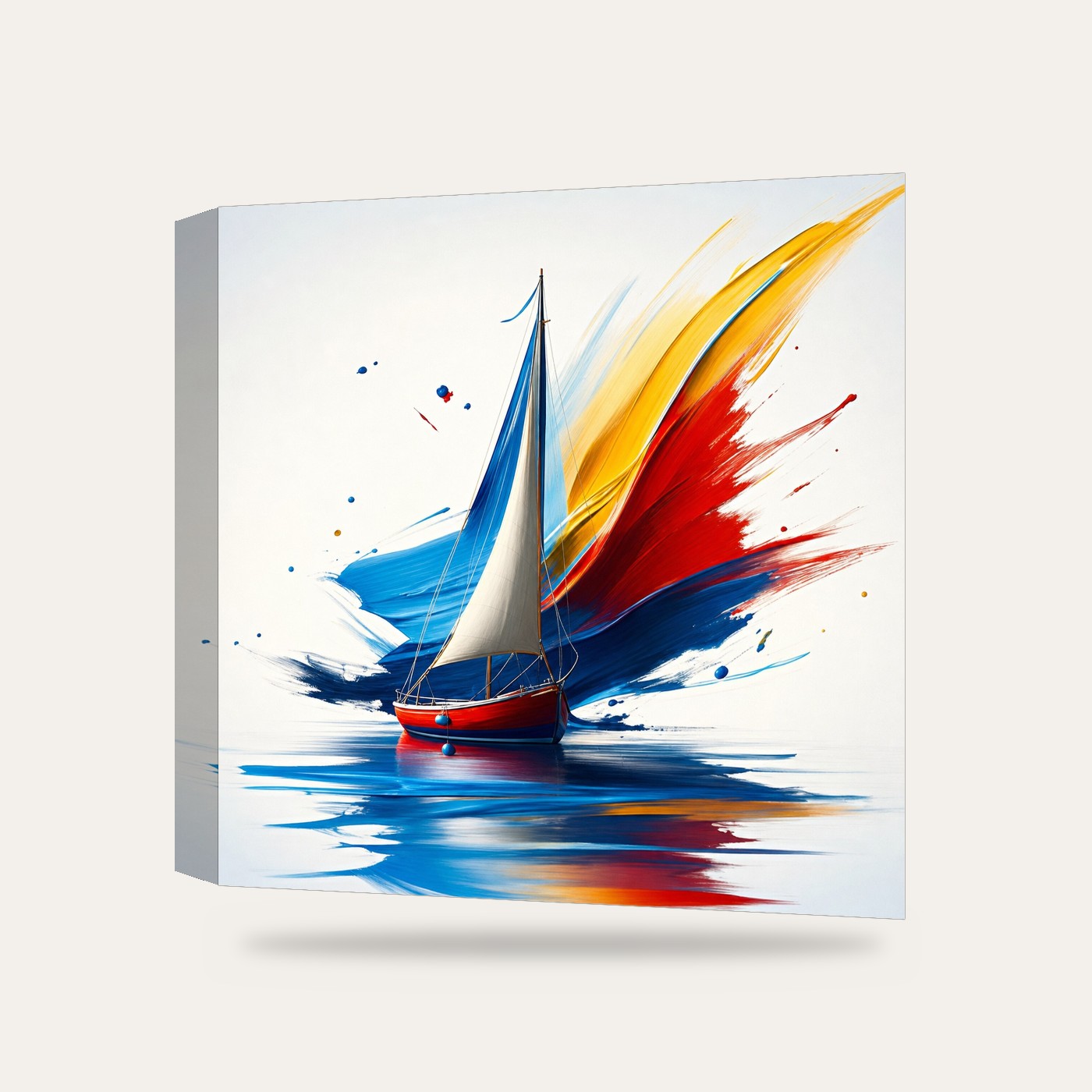 Renkli Yelkenli Minimal Soyut Kanvas Tablo — 3 boyutlu görünüm