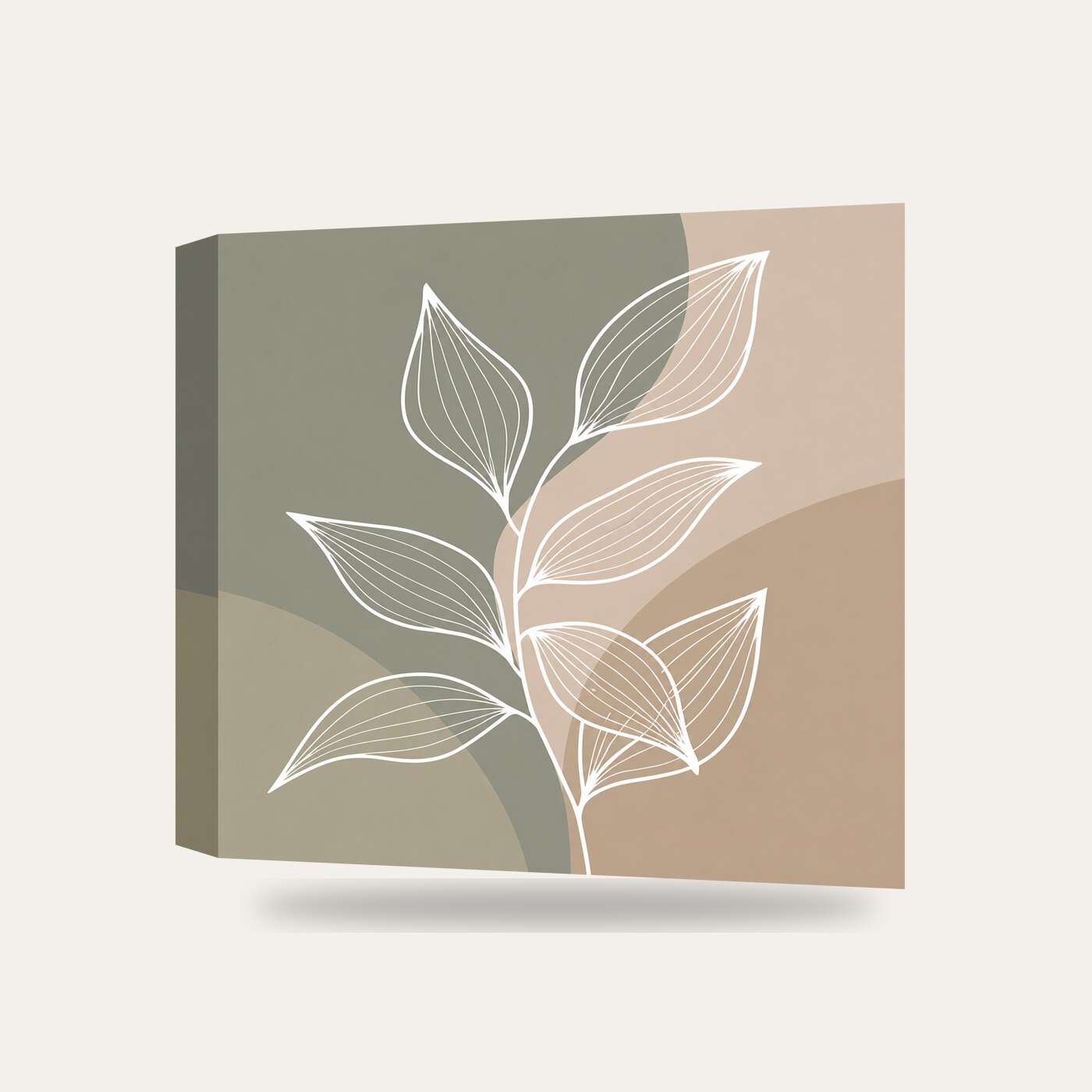 Minimalist Çizgi Yaprak Desenli Kanvas Tablo — 3 boyutlu görünüm