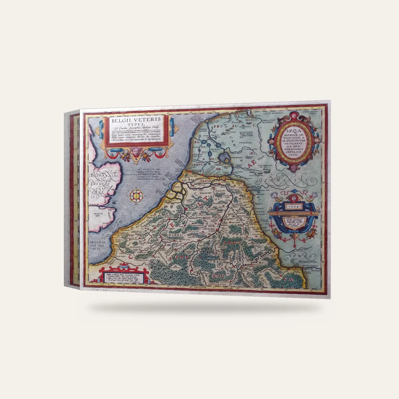 Abraham Ortelius Antik Belçika Haritası Kanvas Tablo — 3 boyutlu görünüm