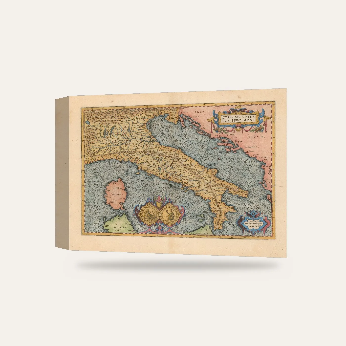 Abraham Ortelius Antik İtalya Haritası Kanvas Tablo — 3 boyutlu görünüm