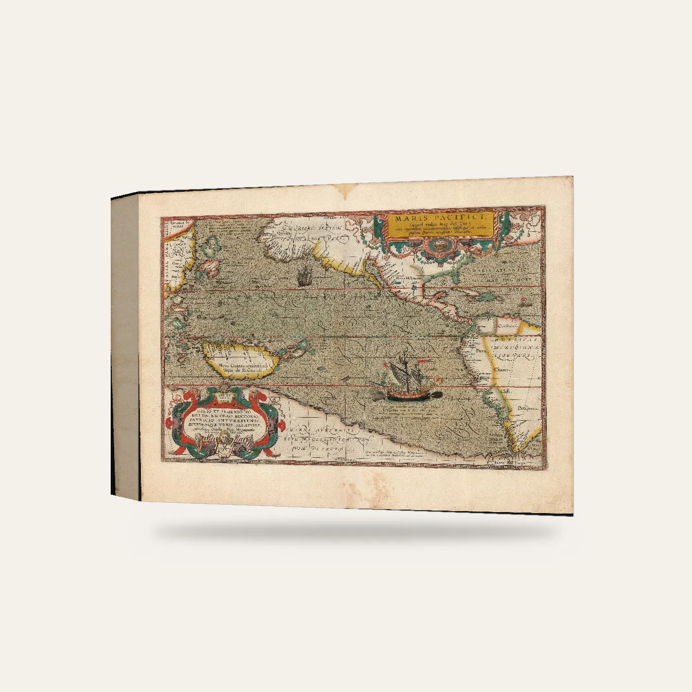 Abraham Ortelius Büyük Okyanus Haritası (Maris Pacifici) Kanvas Tablo — 3 boyutlu görünüm