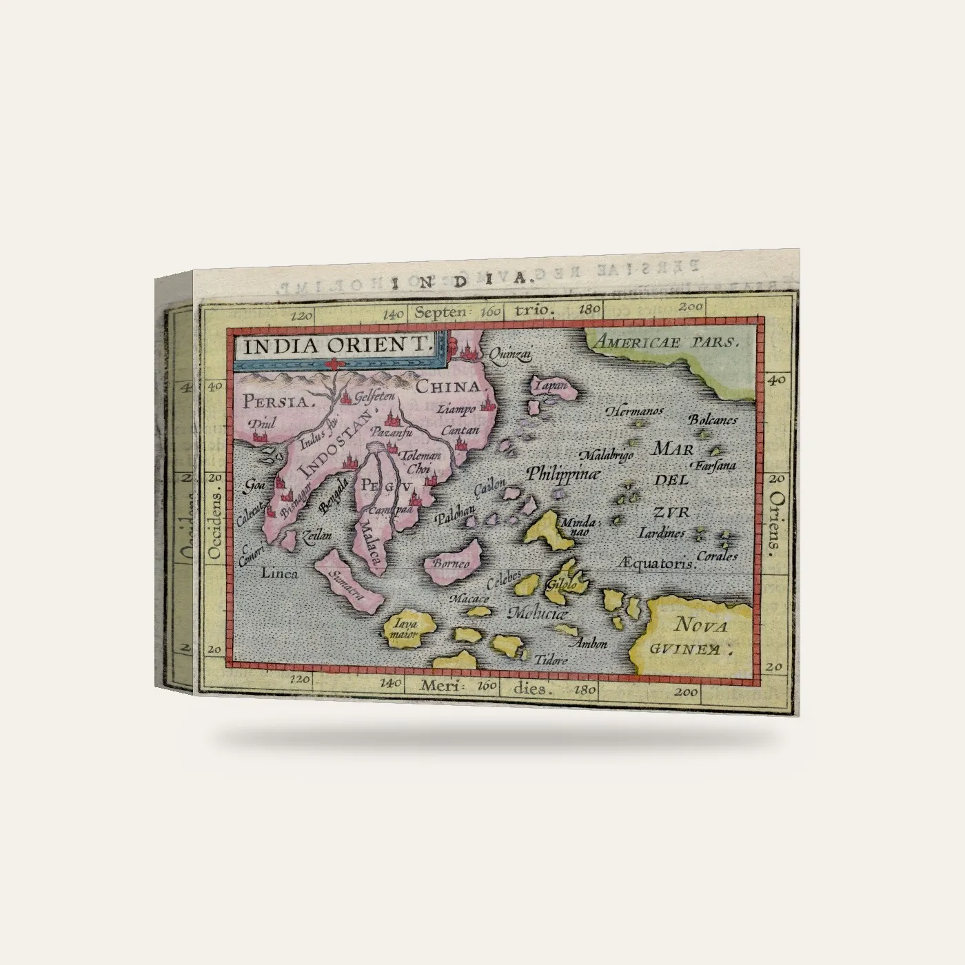 Abraham Ortelius Doğu Hint Adaları Haritası Kanvas Tablo — 3 boyutlu görünüm