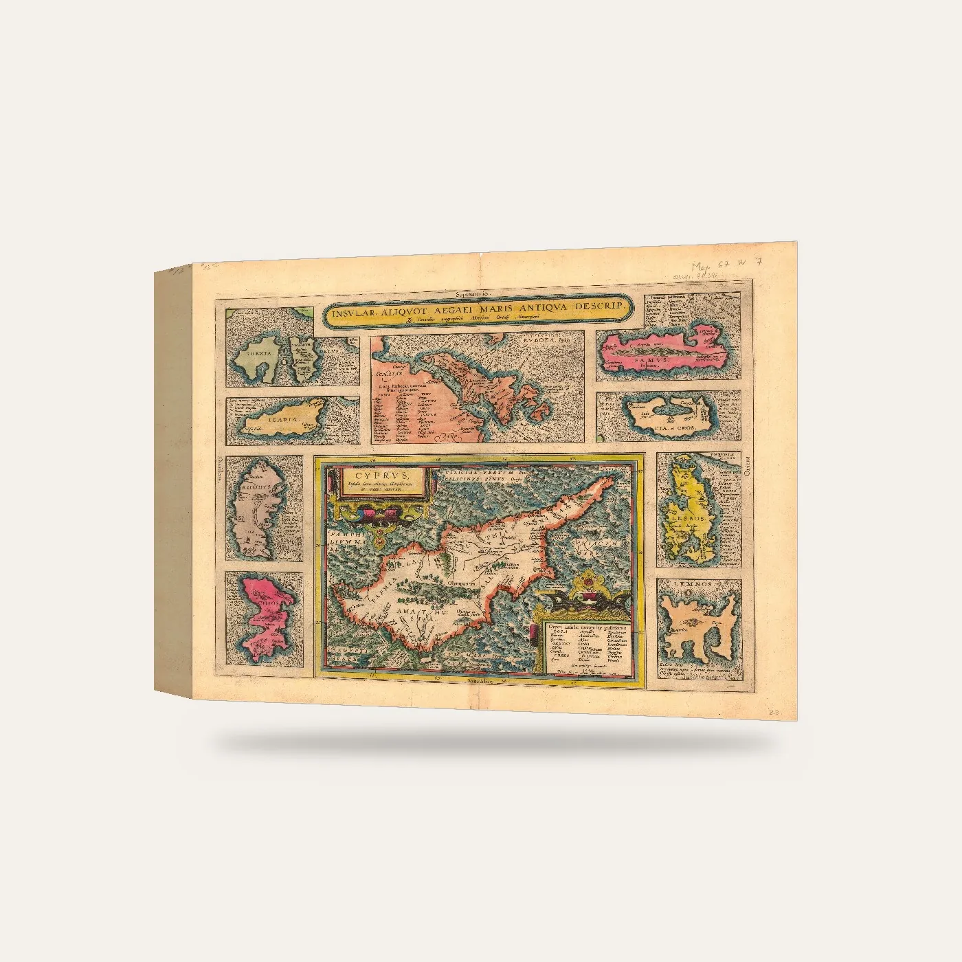 Abraham Ortelius Ege Adaları Haritası Kanvas Tablo — 3 boyutlu görünüm