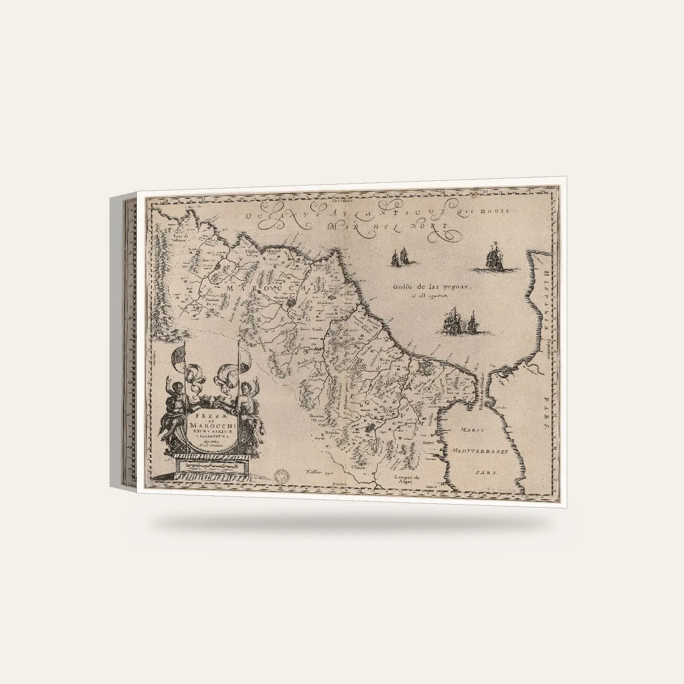 Abraham Ortelius Fas ve Fez Krallıkları Haritası Kanvas Tablo — 3 boyutlu görünüm