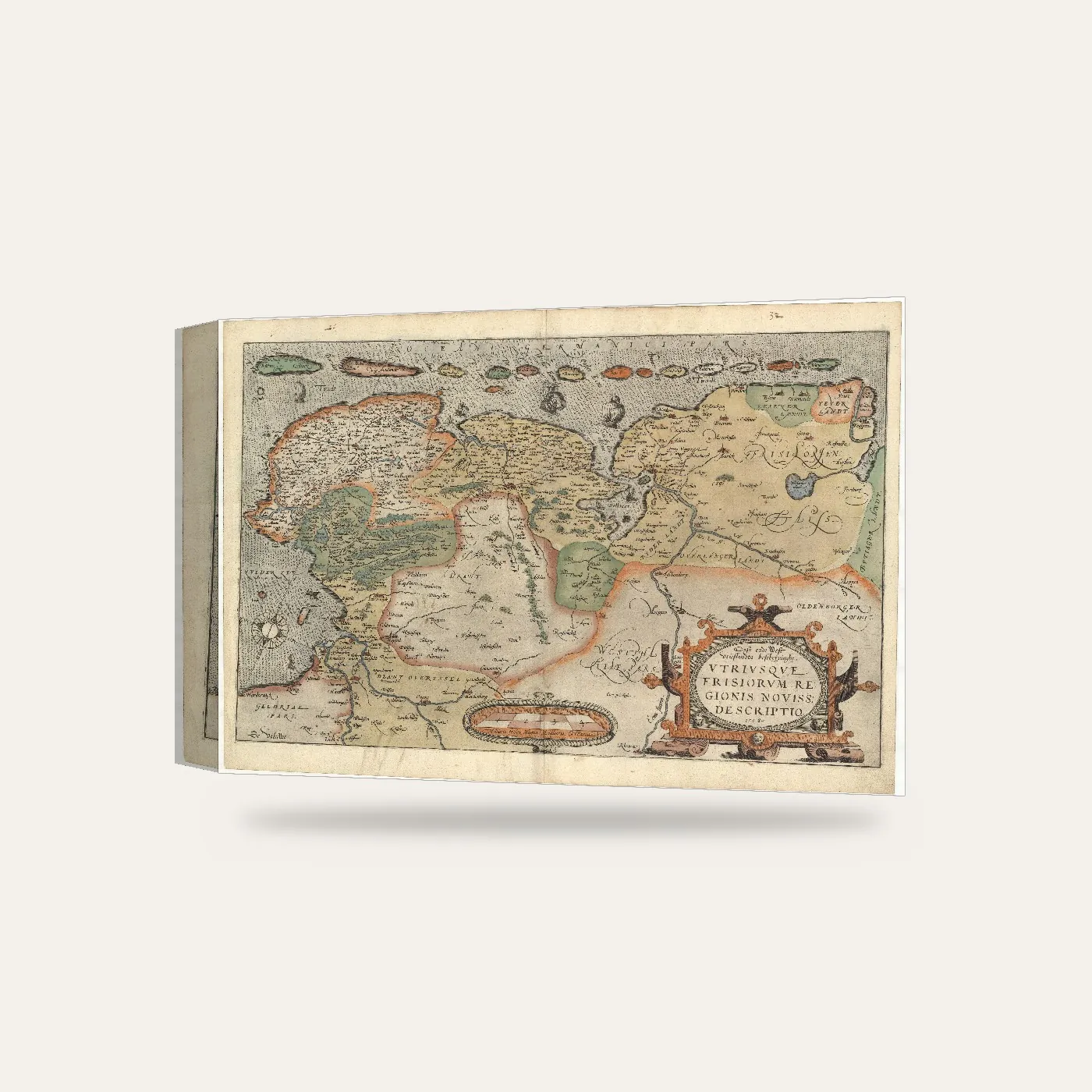 Abraham Ortelius Frizya Haritası Kanvas Tablo — 3 boyutlu görünüm