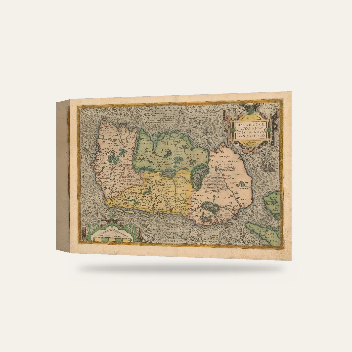 Abraham Ortelius İrlanda Haritası Kanvas Tablo — 3 boyutlu görünüm