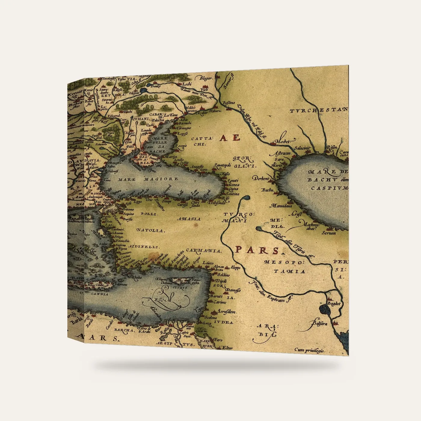 Abraham Ortelius Karadeniz ve Anadolu Harita Detayı 1572 Kanvas Tablo — 3 boyutlu görünüm