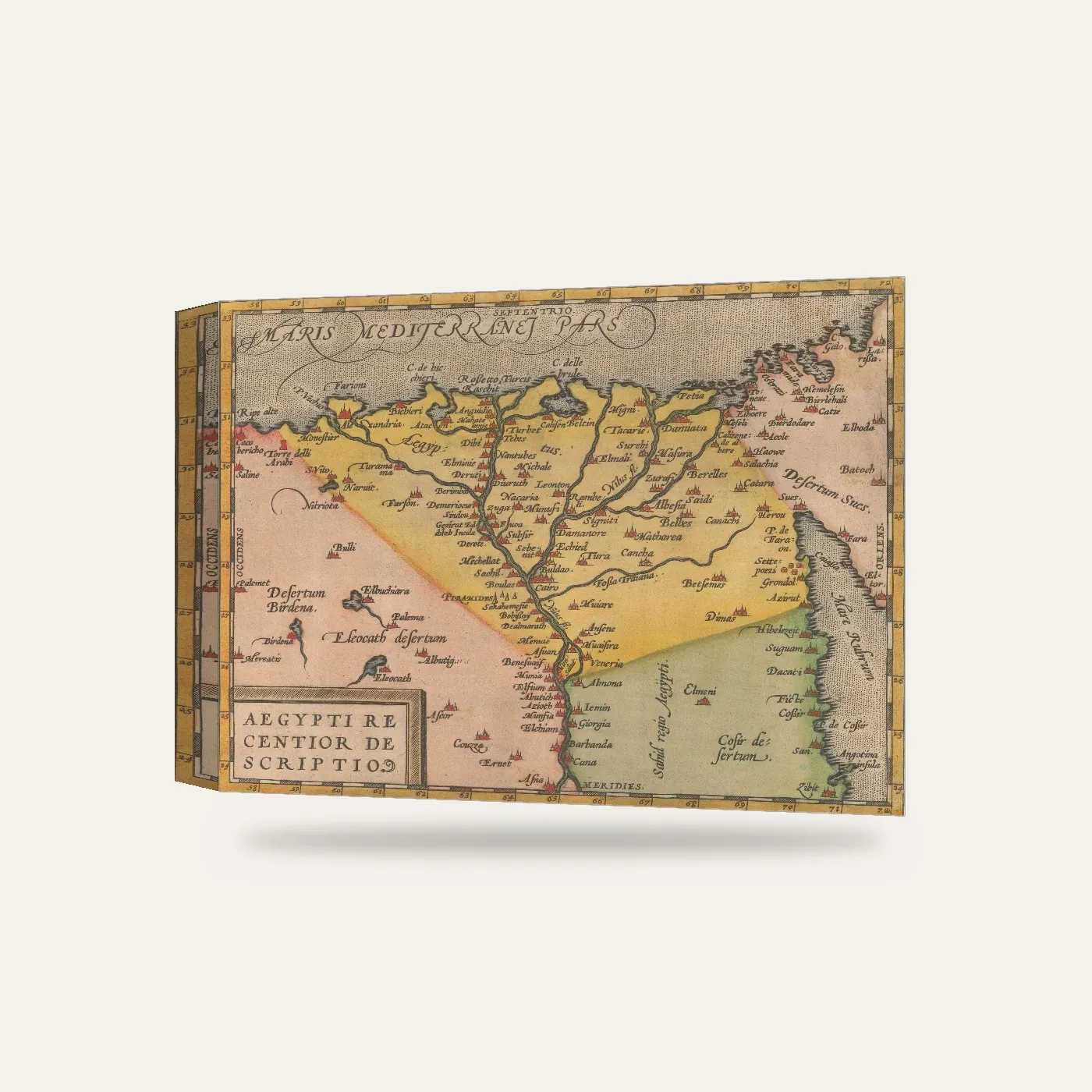 Abraham Ortelius Mısır Haritası Kanvas Tablo — 3 boyutlu görünüm
