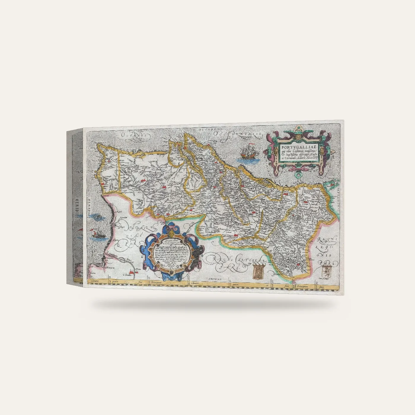 Abraham Ortelius Portekiz Haritası Kanvas Tablo — 3 boyutlu görünüm