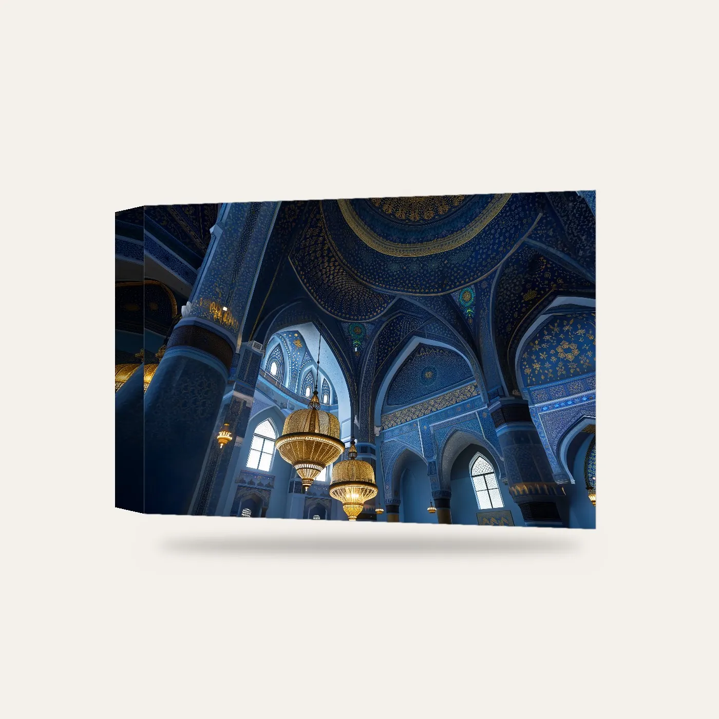 Altın Detaylı Cami İçi Kanvas Tablo — 3 boyutlu görünüm