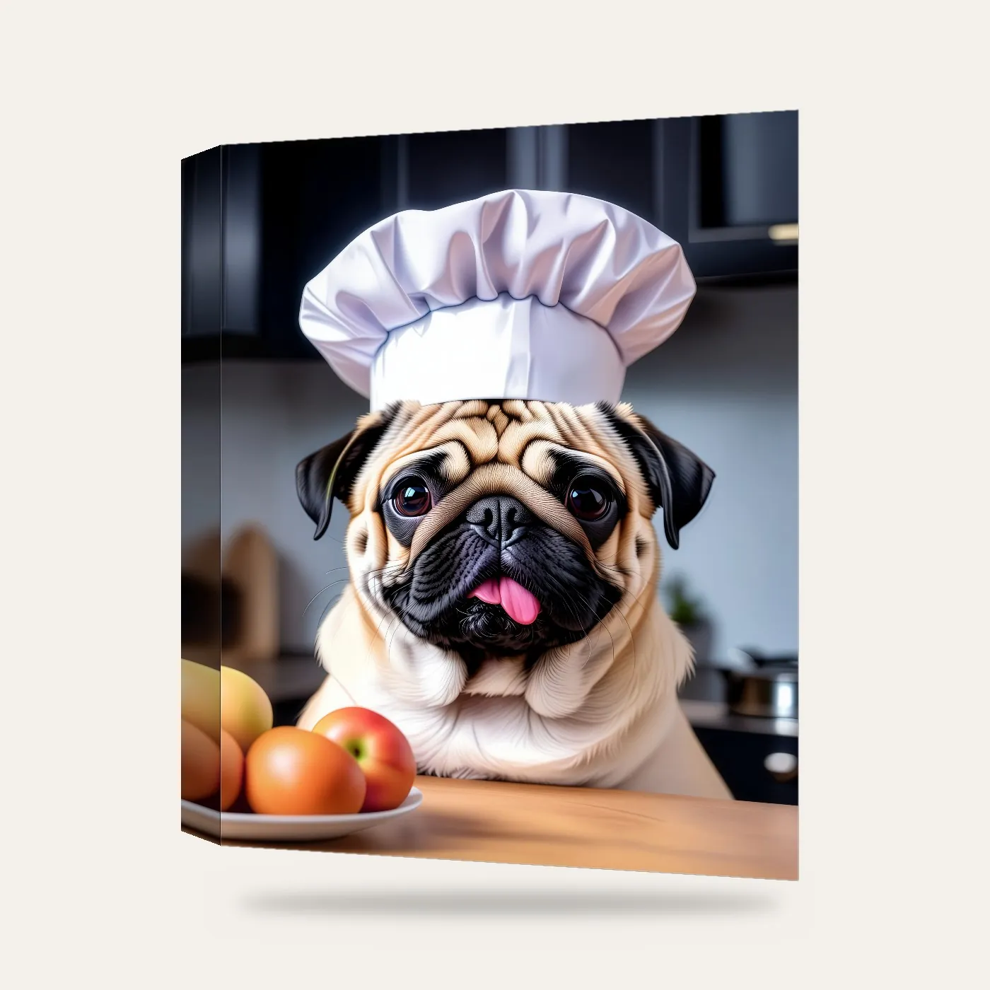 Aşçı Şapkalı Pug Kanvas Tablo — 3 boyutlu görünüm