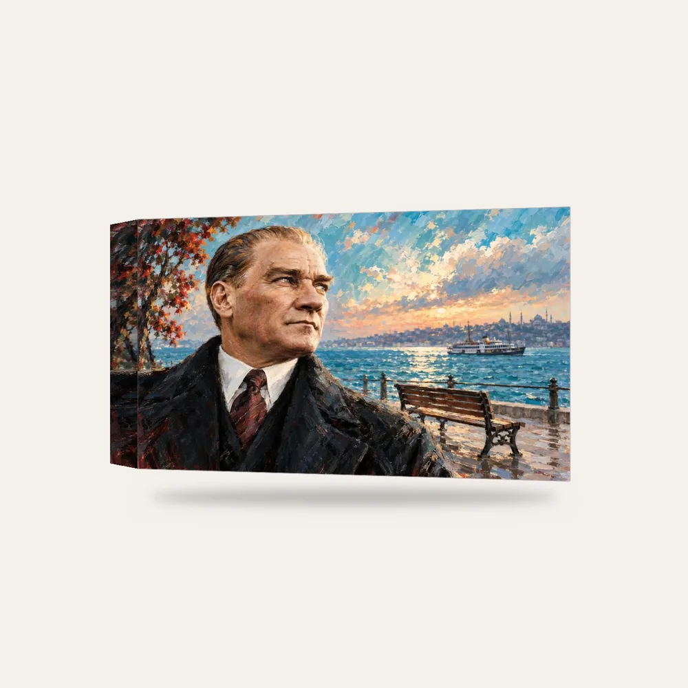 Atatürk Boğaz ve Vapur Önünde Yakın Portre Kanvas Tablo — 3 boyutlu görünüm