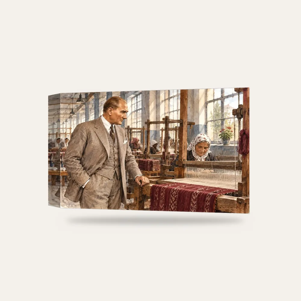Atatürk Dokuma Atölyesinde Kanvas Tablo — 3 boyutlu görünüm