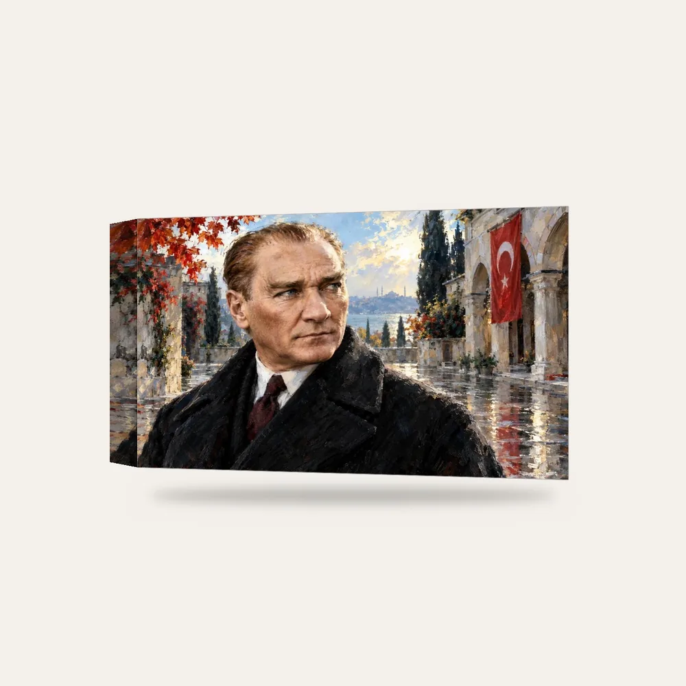 Atatürk Yağmur Sonrası Türk Bayraklı Portre Kanvas Tablo — 3 boyutlu görünüm