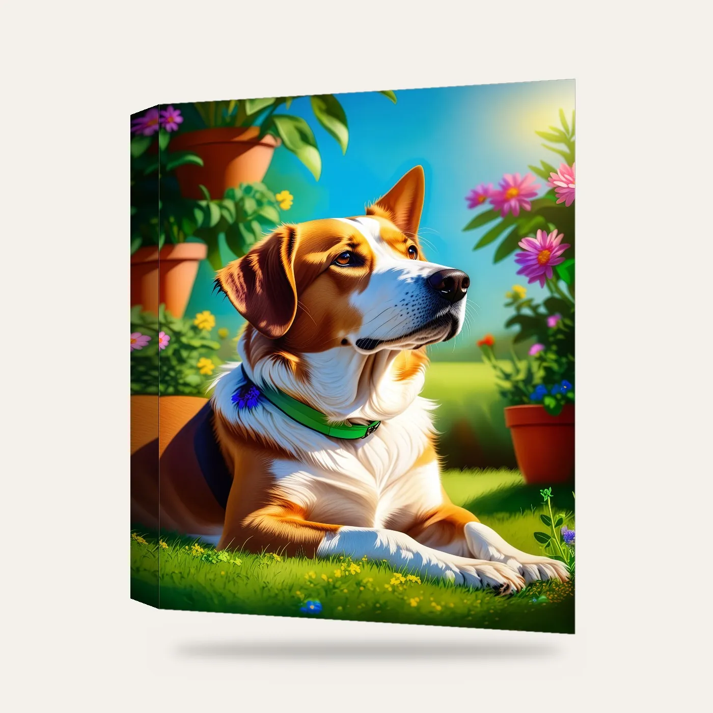 Bahçede Tembel Köpek Kanvas Tablo — 3 boyutlu görünüm