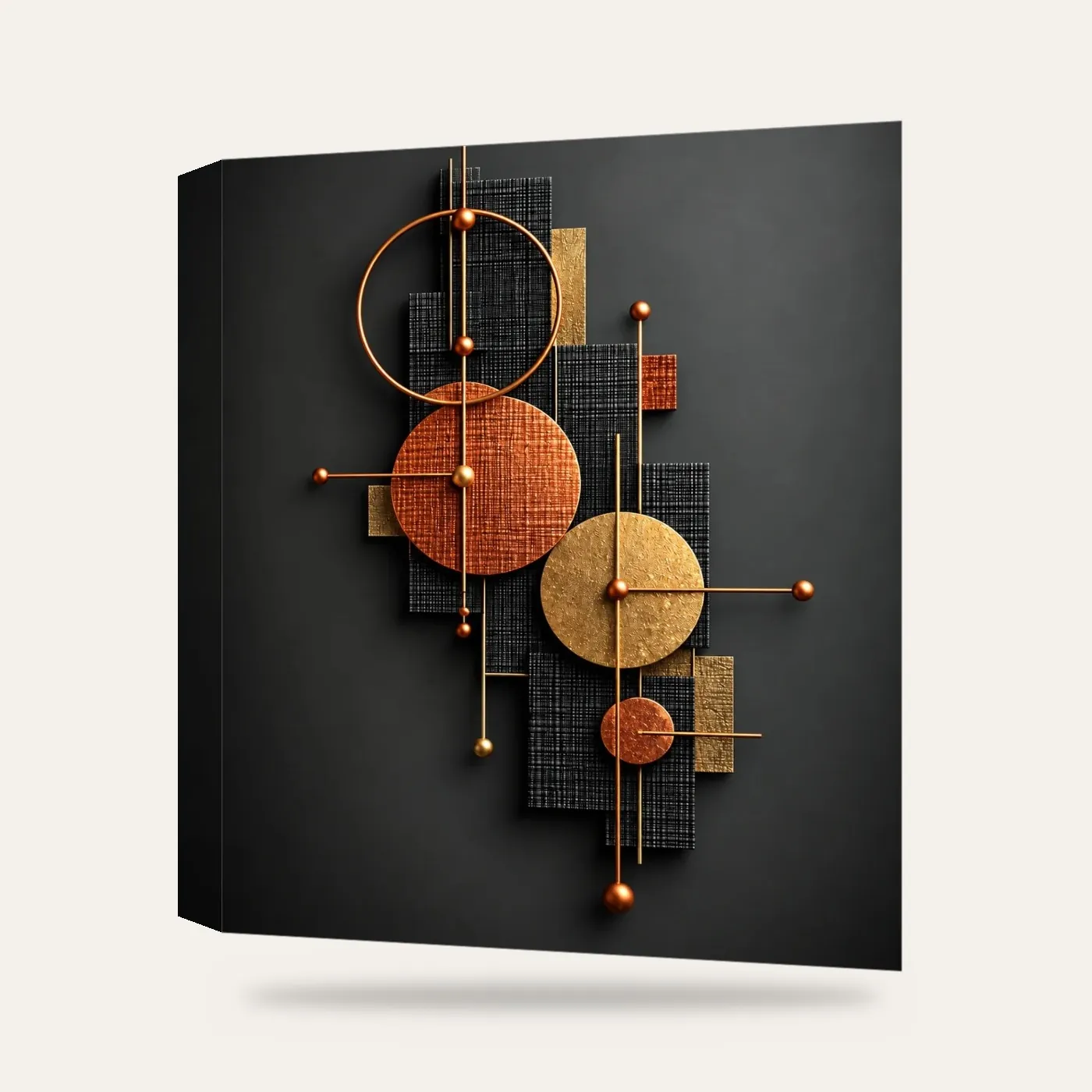 Bakır Halkalı Geometri IV Kanvas Tablo — 3 boyutlu görünüm