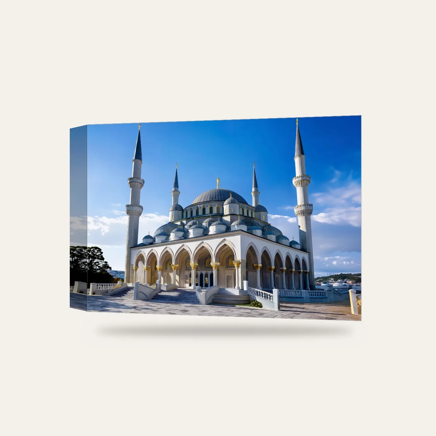 Beyaz Mermer Cami Kanvas Tablo — 3 boyutlu görünüm