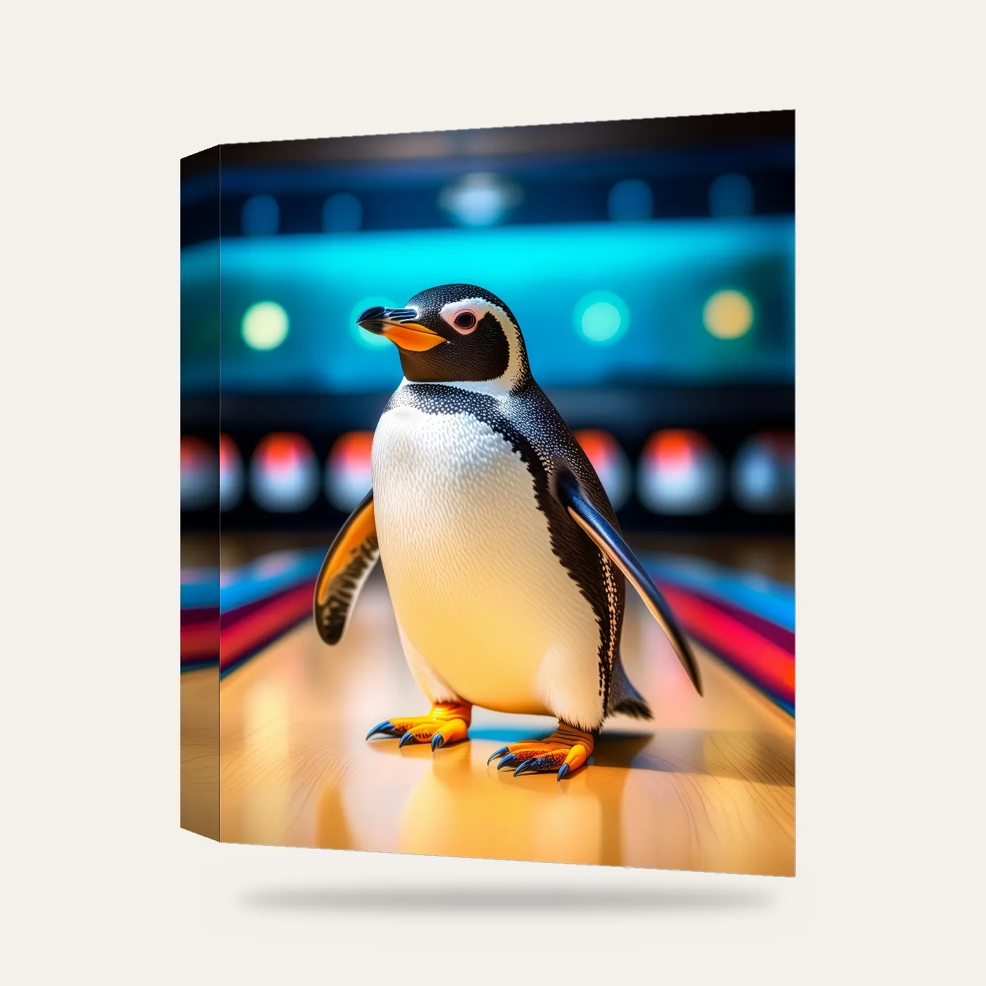 Bowling Oynayan Penguen Kanvas Tablo — 3 boyutlu görünüm