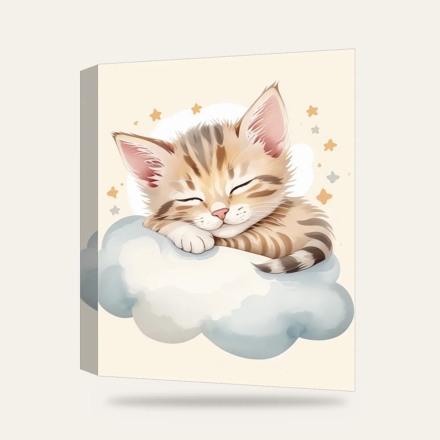 Bulut Üstünde Uyuyan Kedi Çocuk Odası Kanvas Tablo — 3 boyutlu görünüm