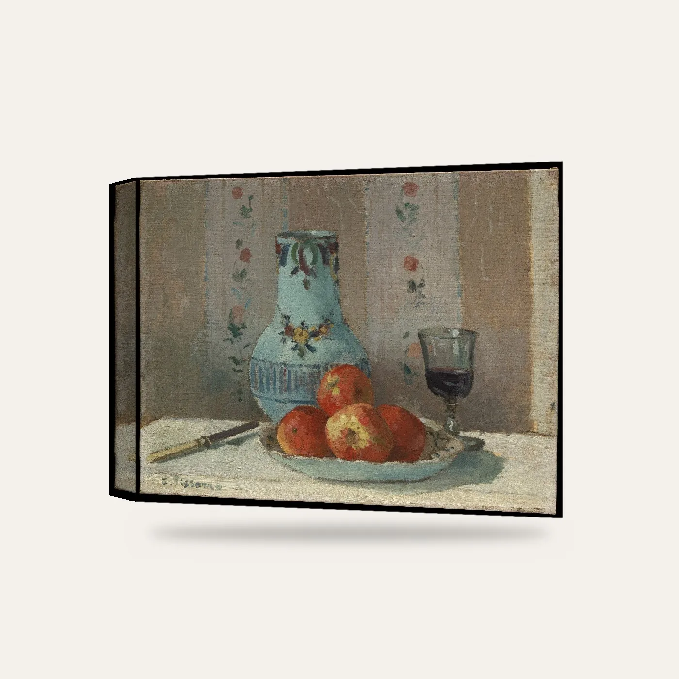 Camille Pissarro Elmalı ve Sürahili Natürmort Kanvas Tablo — 3 boyutlu görünüm
