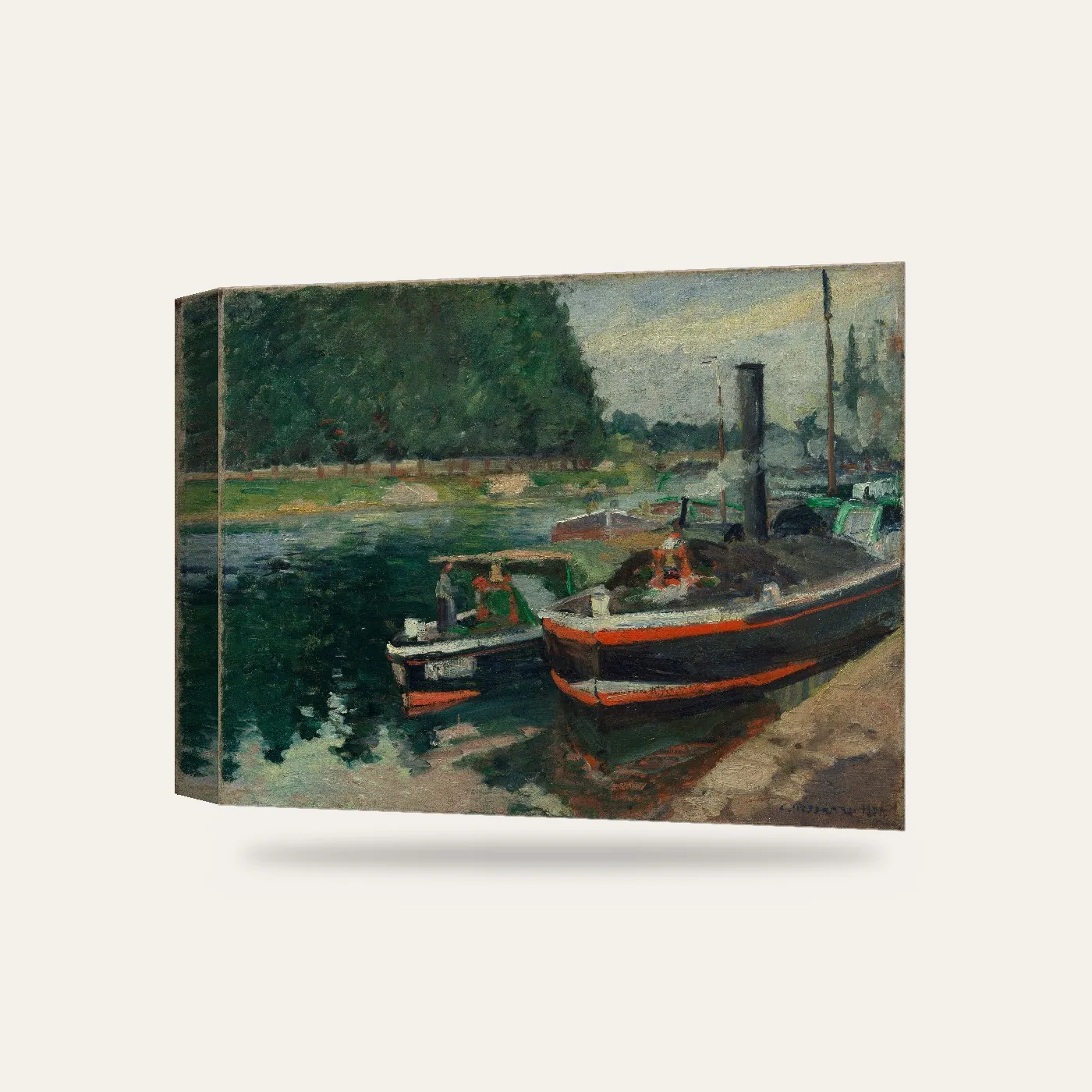 Camille Pissarro Pontoise'da Mavnalar Kanvas Tablo — 3 boyutlu görünüm