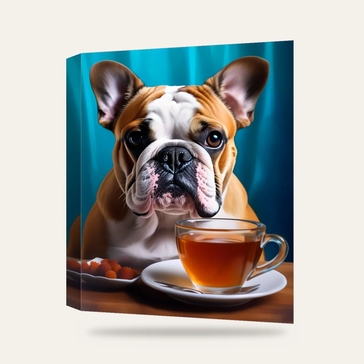 Çay İçen İngiliz Köpek Kanvas Tablo — 3 boyutlu görünüm