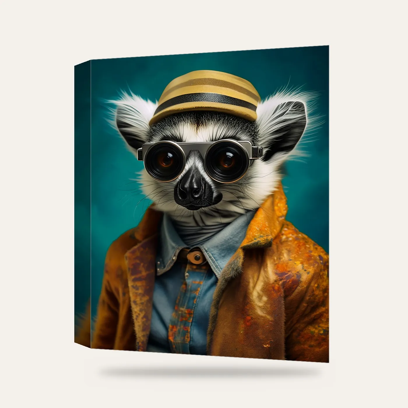 Ceketli Lemur Kanvas Tablo — 3 boyutlu görünüm
