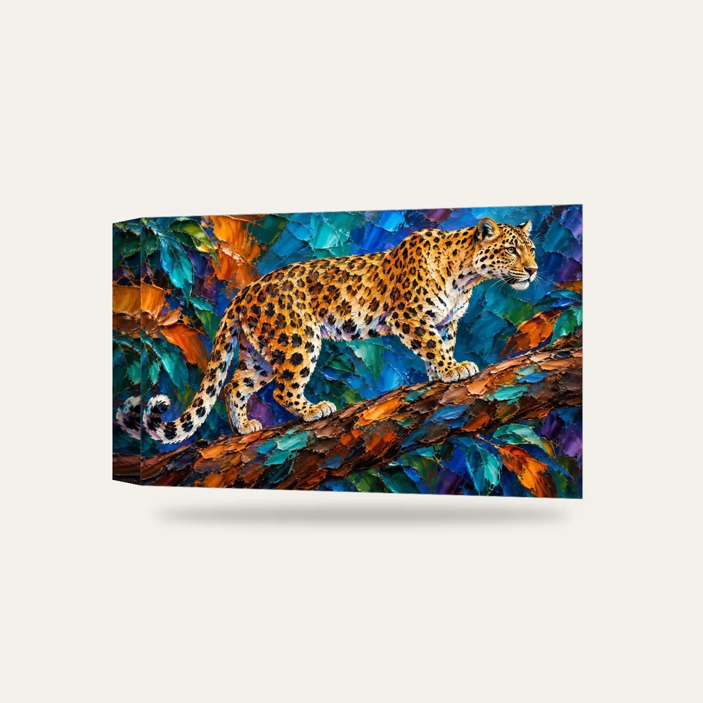 Dal Üzerinde Leopar Kanvas Tablo — 3 boyutlu görünüm