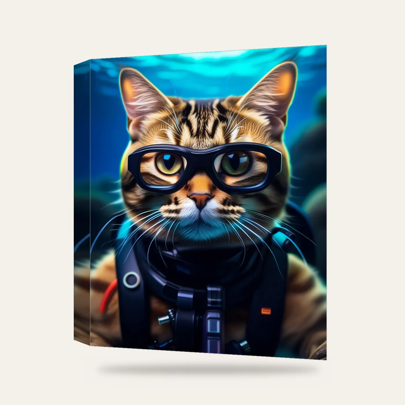 Dalgıç Kedi Kanvas Tablo — 3 boyutlu görünüm