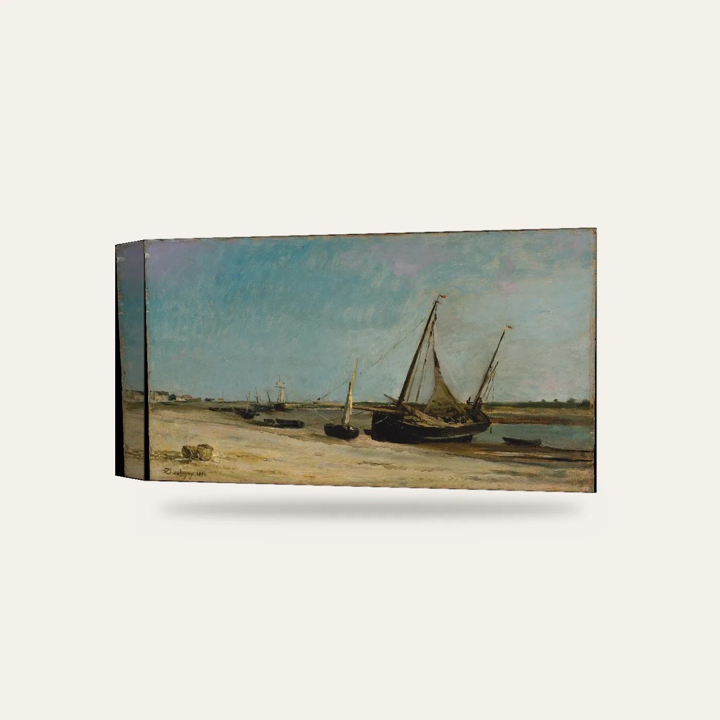 Daubigny Etaples Sahilinde Tekneler Kanvas Tablo — 3 boyutlu görünüm