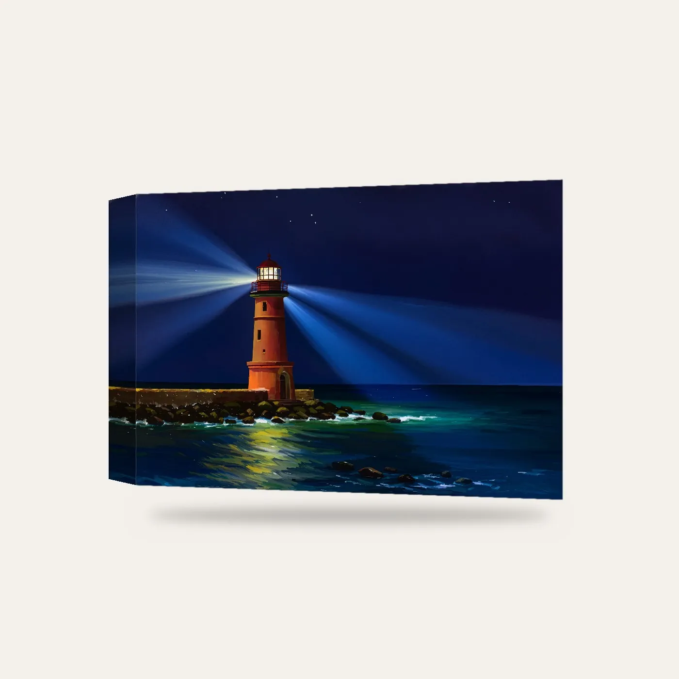 Deniz Feneri Gece Kanvas Tablo — 3 boyutlu görünüm