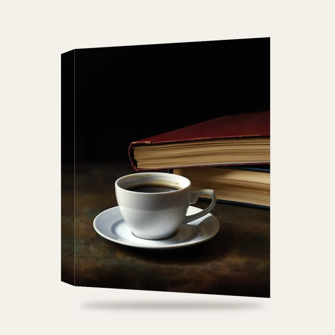 Fincan ve Kitap V Kanvas Tablo — 3 boyutlu görünüm