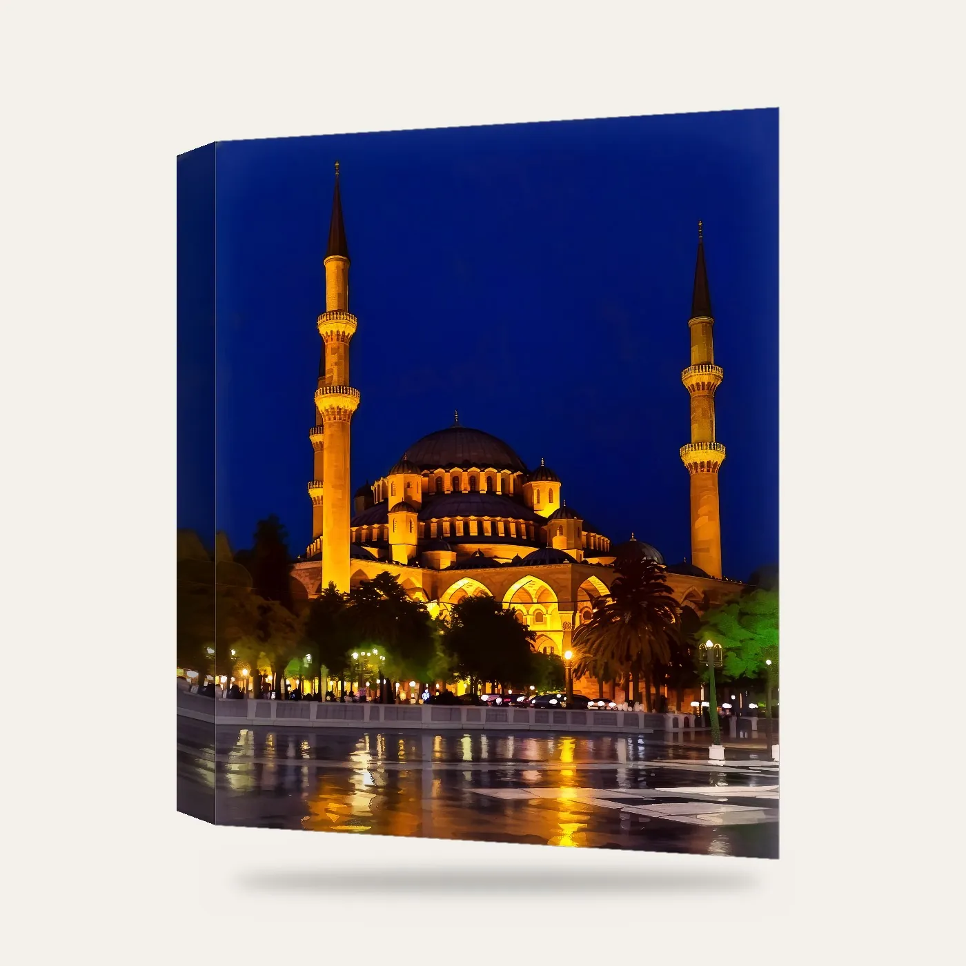 Gece Işıklı Cami Kanvas Tablo — 3 boyutlu görünüm