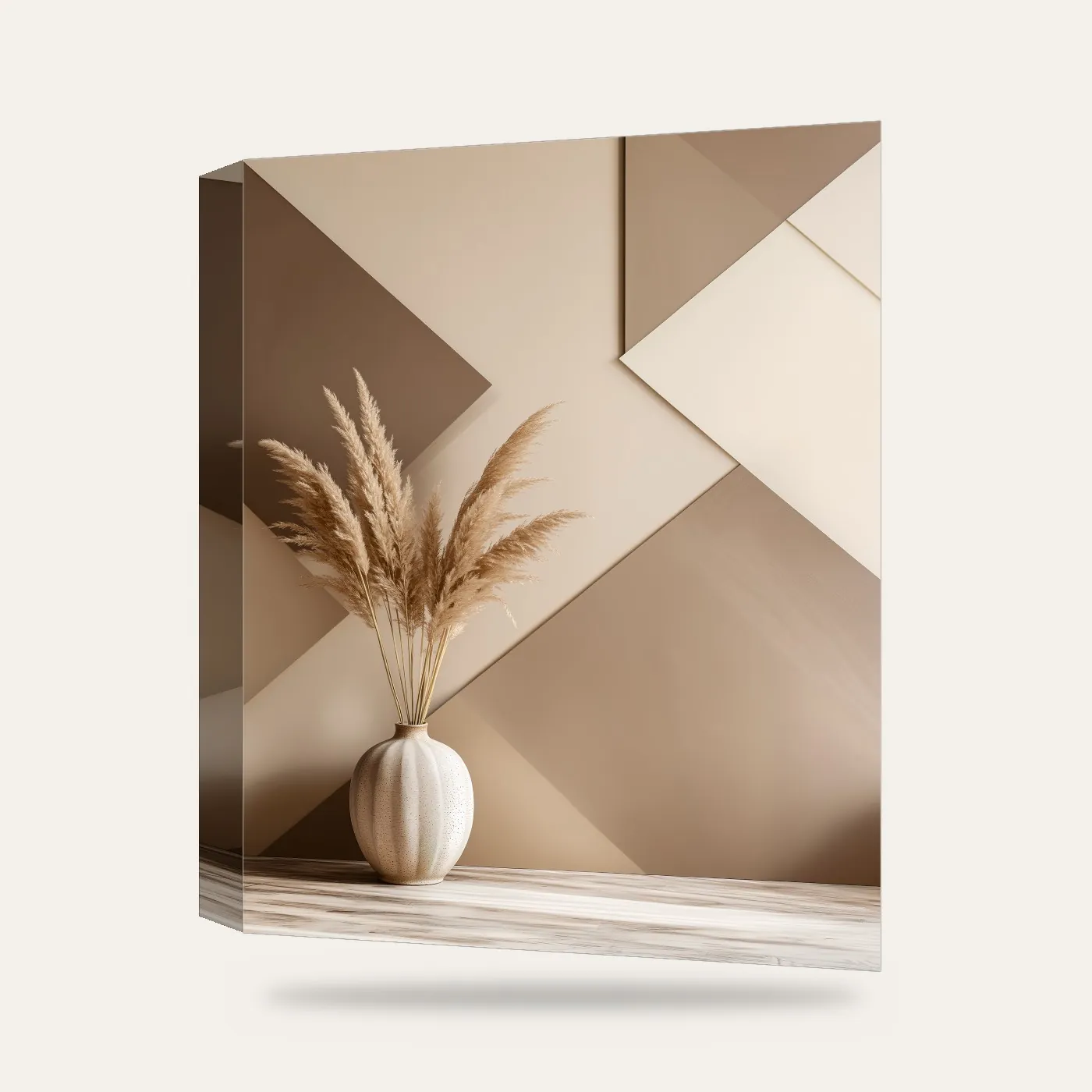Geometrik Panel ve Vazo Kanvas Tablo — 3 boyutlu görünüm